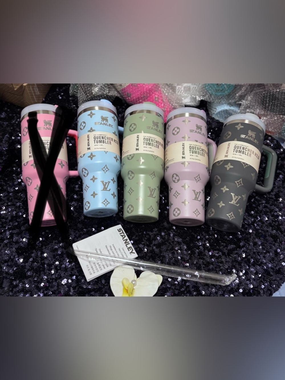 🌸BUNDLE 🌸Stanley Pink Monogram Travel Tumbler with Handle